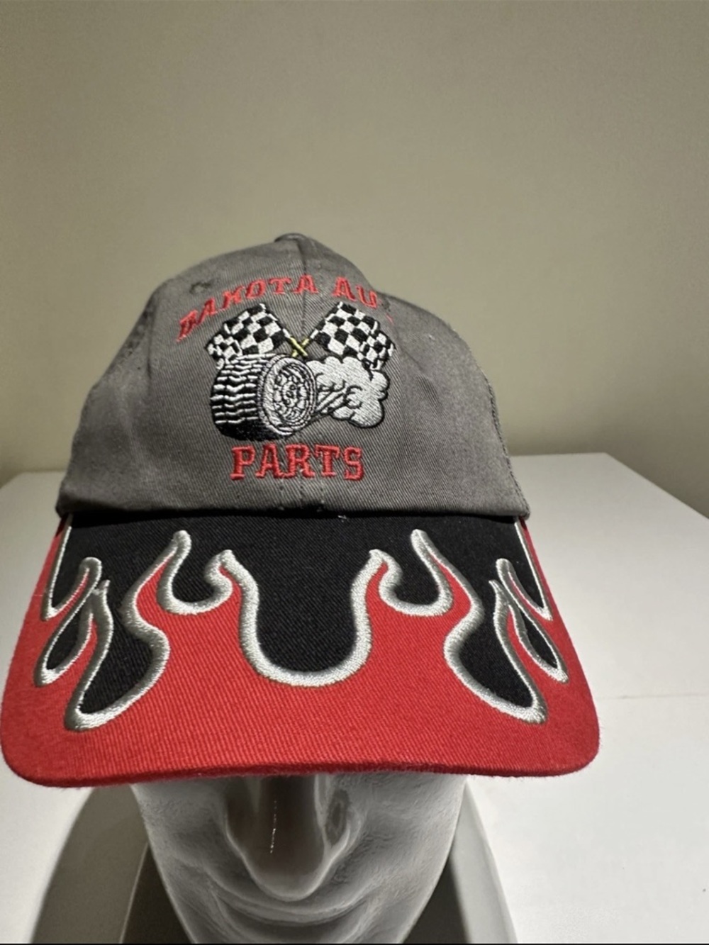 Dakota Auto Parts Gray and Red Flame Baseball Cap